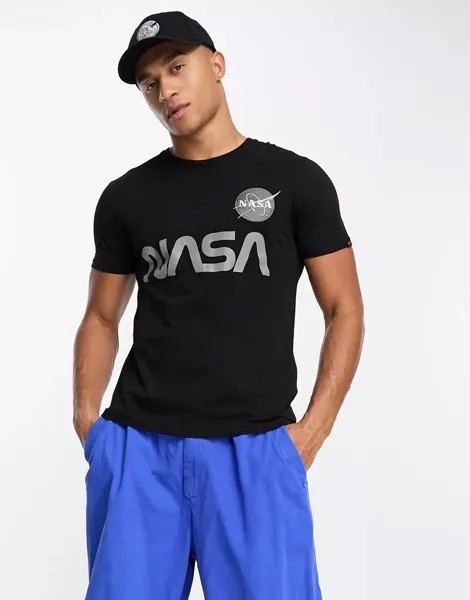 Черная футболка Alpha Industries со светоотражающим принтом NASA