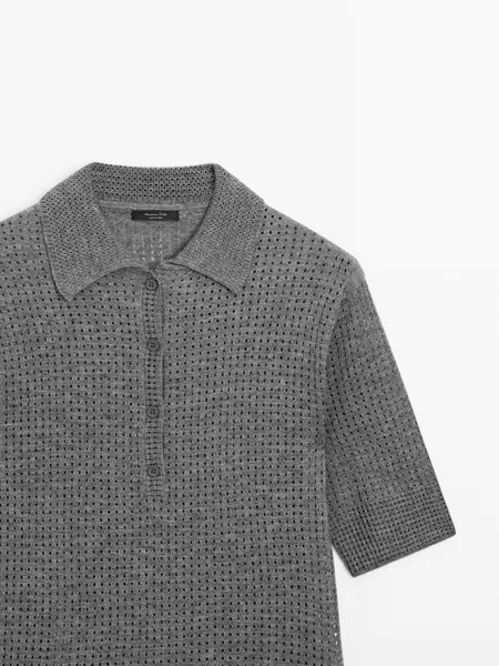 Свитер ришелье с воротником-поло Massimo Dutti, grey