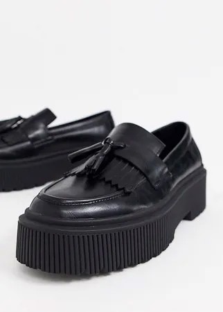 Черные лоферы из искусственной кожи на массивной подошве для широкой стопы ASOS DESIGN-Черный
