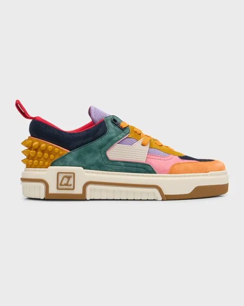 Мужские низкие кеды Astroloubi Mixed Media с цветными блоками Christian Louboutin, цвет Yellow/Navy/Teal