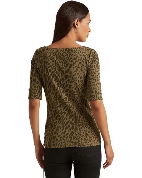 Топ LAUREN Ralph Lauren Ocelot-Print Stretch Cotton Boatneck Top, цвет Olive Multi