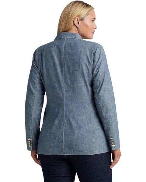 Блейзер LAUREN Ralph Lauren Plus Size Double-Breasted Chambray Blazer, цвет Beryl Blue Wash