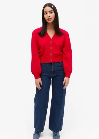 Красный кардиган из переработанного материала с длинными рукавами Monki Cardi