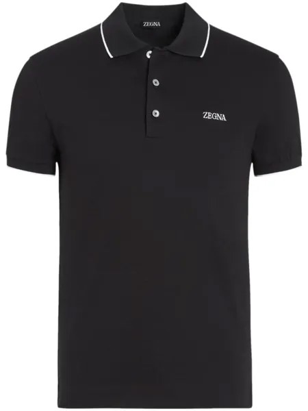 Zegna рубашка поло с вышитым логотипом, черный