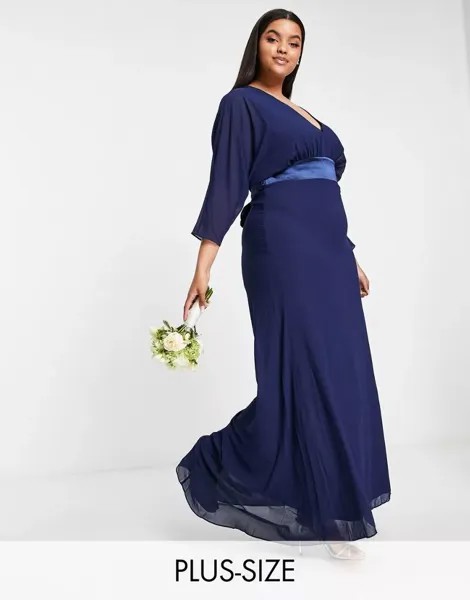TFNC Темно-синее платье макси с длинными рукавами для подружки невесты