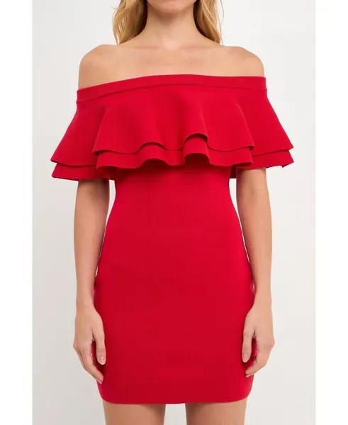 Женское мини-платье с открытыми плечами endless rose, красный