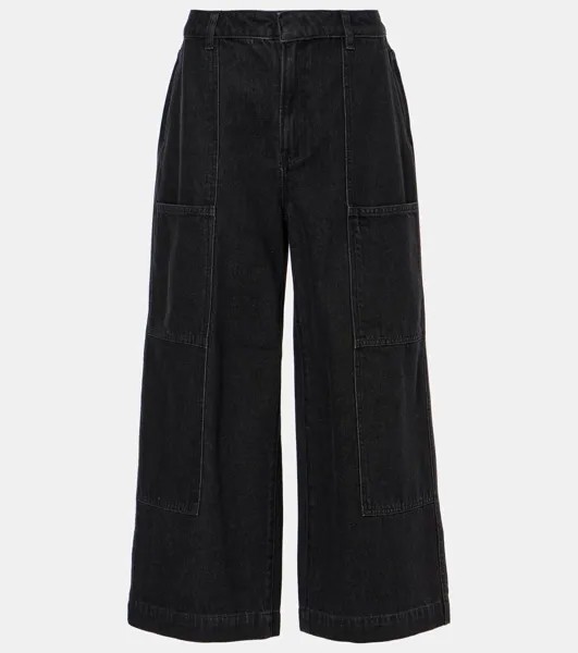 Укороченные джинсы широкого кроя Vince, цвет washed black