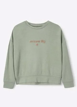 Мятный лонгслив oversize с блестящей надписью для девочки Gloria Jeans