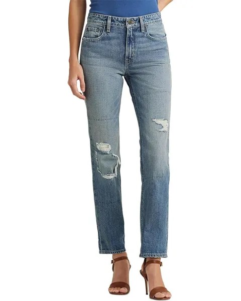 Джинсы LAUREN Ralph Lauren Distressed High-Rise Straight Ankle in Cassis Wash, цвет Cassis Wash
