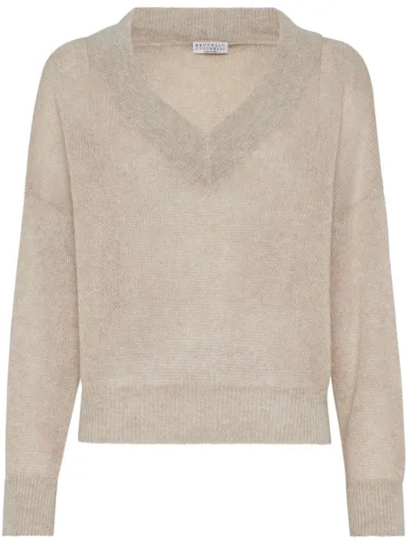 Brunello Cucinelli джемпер с V-образным вырезом, нейтральный цвет