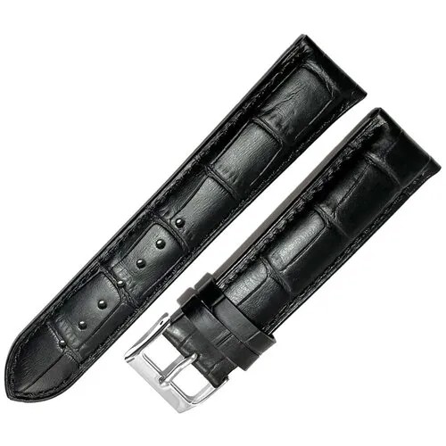 Ремешок 10201-202-182 Черный кожаный ремень для мужских наручных часов из натуральной кожи 20 х18 мм М матовый крокодил
