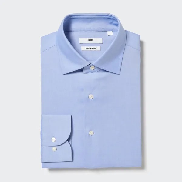 Рубашка UNIQLO Super Non-iron с полукруглым воротником, светло-синий