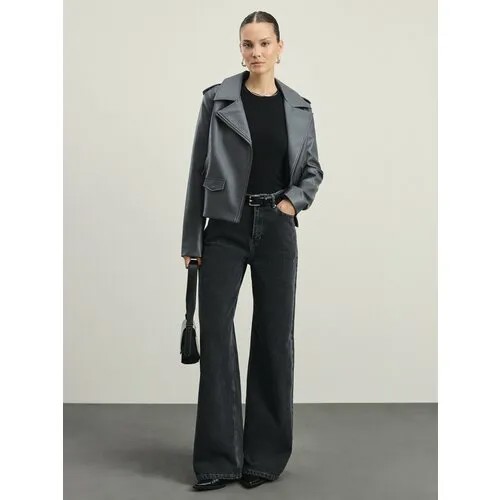 Кожаная куртка Zarina, размер XS (RU 42)/170, антрацитовый