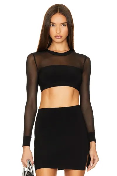 Топ Norma Kamali X Revolve Crewneck Banded Midriff, цвет Black/black Mesh