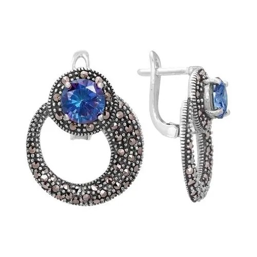 Серьги Серена-Сильвер, серебро, 925 проба, танзанит, марказит, синий