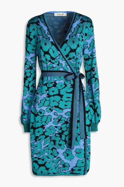 Платье с запахом металлизированной жаккардовой вязки Diane Von Furstenberg, бирюзовый