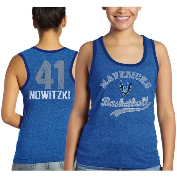 Женская майка Majestic Threads Dirk Nowitzki Royal Dallas Mavericks с именем и номером из три-смеси Majestic