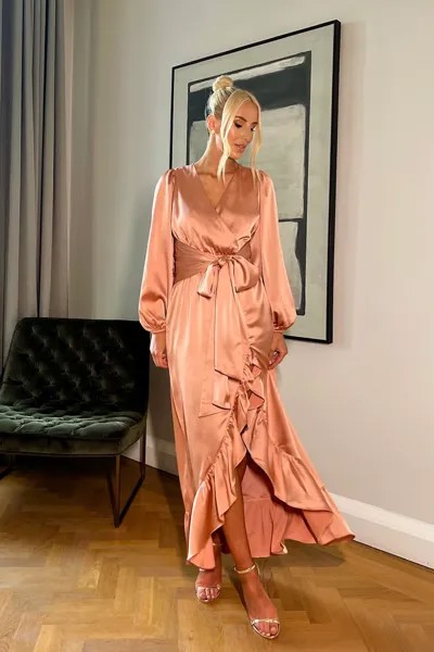Атласное платье макси Georgia Louise с объемными рукавами In The Style, розовый