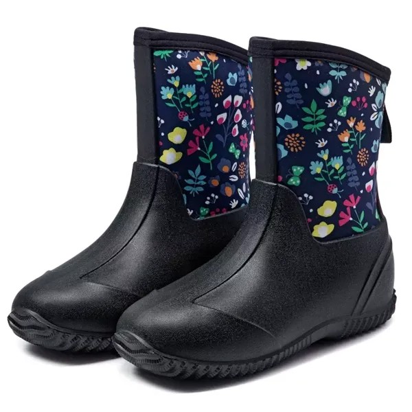 Коричневые резиновые сапоги среднего размера, однотонная непромокаемая обувь с цветочным рисунком, Экологически чистая, без запаха,