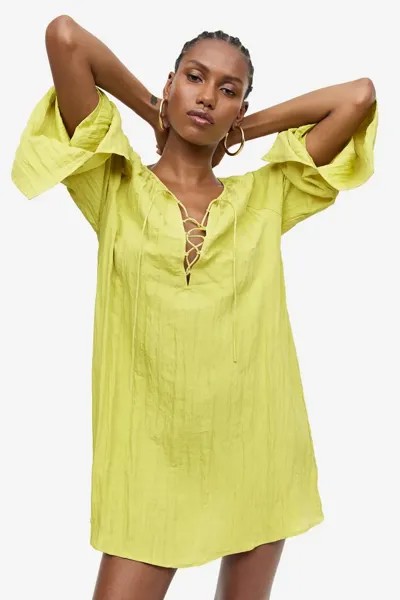 Платье-туника из мятой ткани H&M, желтый