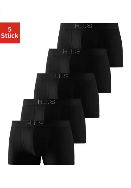 Боксеры H.I.S (5 шт.), тканый пояс с логотипом и 3D-эффектом, черный