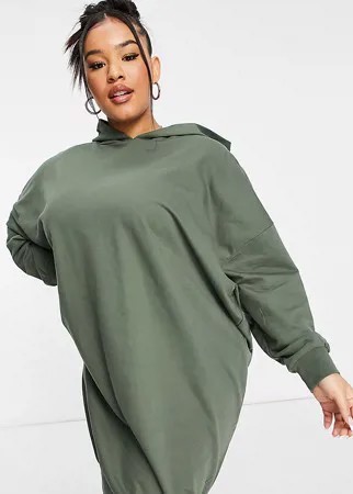 Трикотажное платье-худи цвета хаки ASOS DESIGN Curve-Зеленый цвет