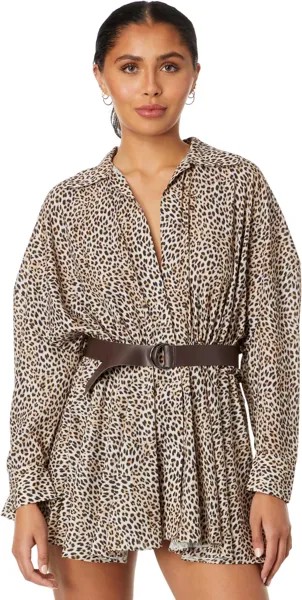 Расклешенное мини-платье-рубашка Boyfriend NK супер-оверсайз Norma Kamali, цвет BB Leopard