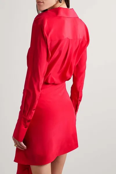 GAUGE81 Платье мини-рубашка Gravia из шелкового крепдешина с запахом и драпировкой, красный