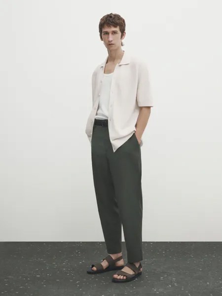 Свитер поло из текстурированного хлопка с кнопками Massimo Dutti, кремовый