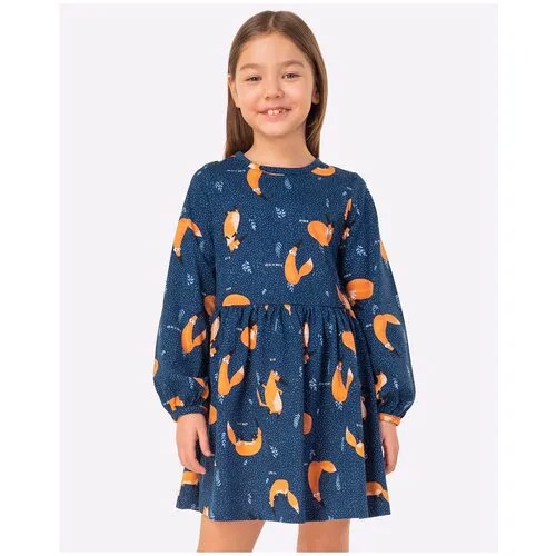 Платье HappyFox, хлопок, флористический принт, размер 110, синий