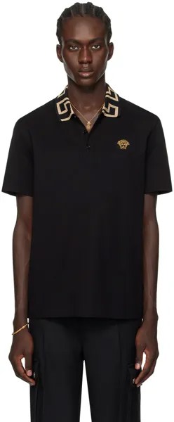 Черная футболка-поло в стиле греческого цвета Versace, цвет Black