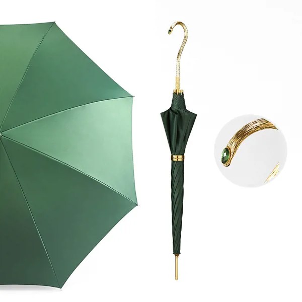 Металлический зонт SY376 для женщин, роскошный золотой зонтик от дождя, с длинной изогнутой ручкой, в скандинавском стиле, большие ветрозащитные зонтики, идеи для подарка