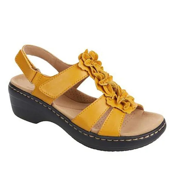 Клин Сандалии Женская обувь Лето 2022 Плюс Размер 43 Круглый носок Цветочный Velcro Римские сандалии Женская летняя обувь