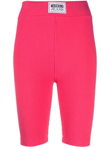 Шорты в рубчик с нашивкой-логотипом MOSCHINO JEANS, розовый