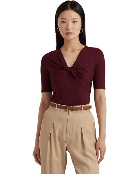 Футболка LAUREN Ralph Lauren Twist-Front Rib-Knit Cotton-Blend Tee, цвет Vintage Burgundy