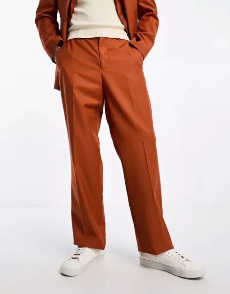 Темно-оранжевые костюмные брюки оверсайз Sixth June
