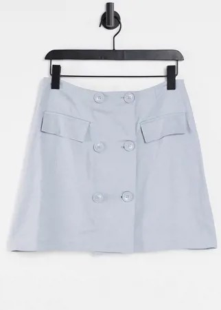 Классическая серая мини-юбка с двойным рядом пуговиц (от комплекта) Pimkie-Серый