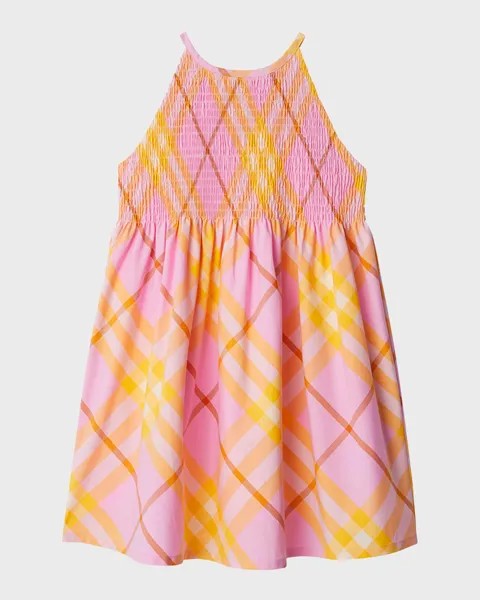 Платье с лямкой в ​​клетку Elsie для девочек Burberry, цвет Carnation Pink Check