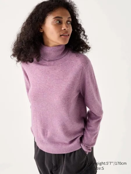 Кашемировый джемпер с высоким воротом Uniqlo, фиолетовый