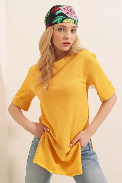 Футболка Oversize с разрезом – Горчичный Bigdart, желтый