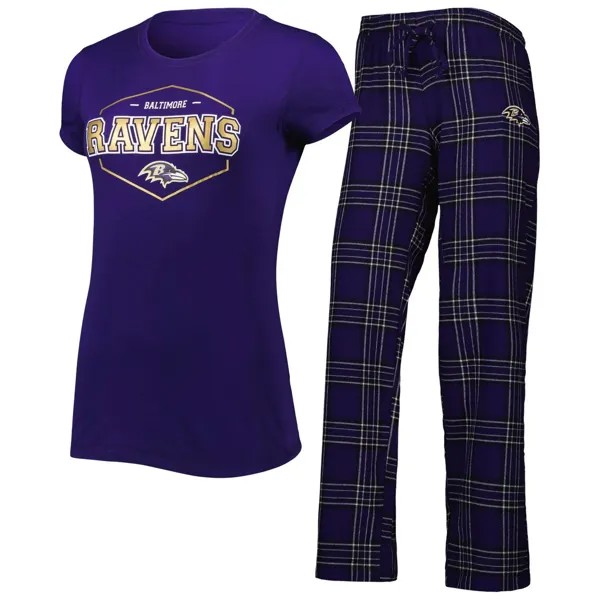 Женская спортивная фиолетовая/черная футболка и брюки Baltimore Ravens больших размеров со значком, комплект для сна