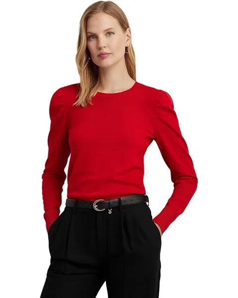 Свитер LAUREN Ralph Lauren Petite Cotton-Blend Puff-Sleeve Sweater, красный