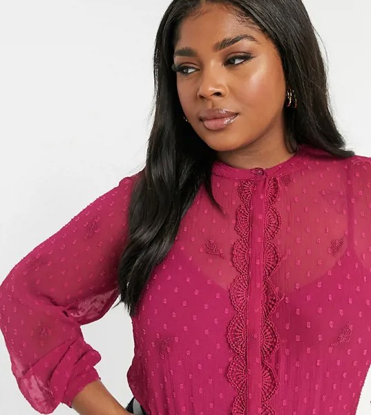Розовая прозрачная блузка в горошек с набивкой флок Junarose-Розовый
