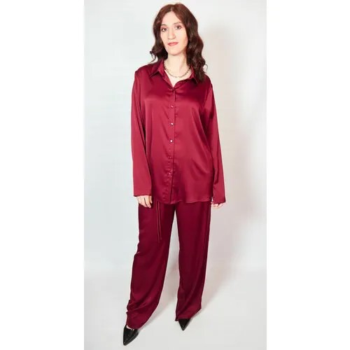 Комплект , рубашка, брюки, длинный рукав, размер 48, бордовый