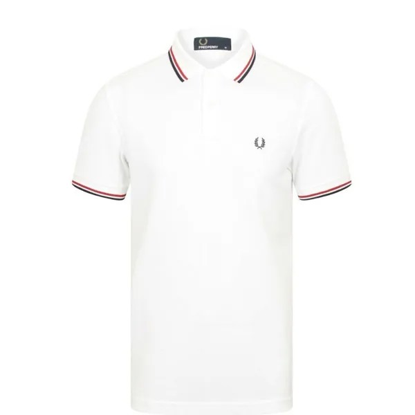 NWT — рубашка-поло Fred Perry M3600 с двумя кончиками — белый/темно-синий/красный — размер: M — XXXL