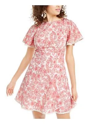 B DARLIN Женское розовое мини-платье-трапеция с короткими рукавами и круглым вырезом с цветочным принтом 11\12