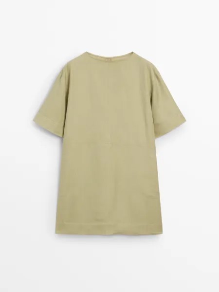 Короткое платье из льняной смеси Massimo Dutti, охра