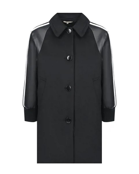 Черное пальто с рукавами из эко-кожи TWINSET детское
