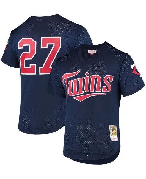 Мужская футболка david ortiz navy minnesota twins 2002 cooperstown collection mesh batting practice jersey Mitchell & Ness, синий