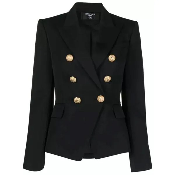 Куртка double-breasted wool blazer Balmain, черный